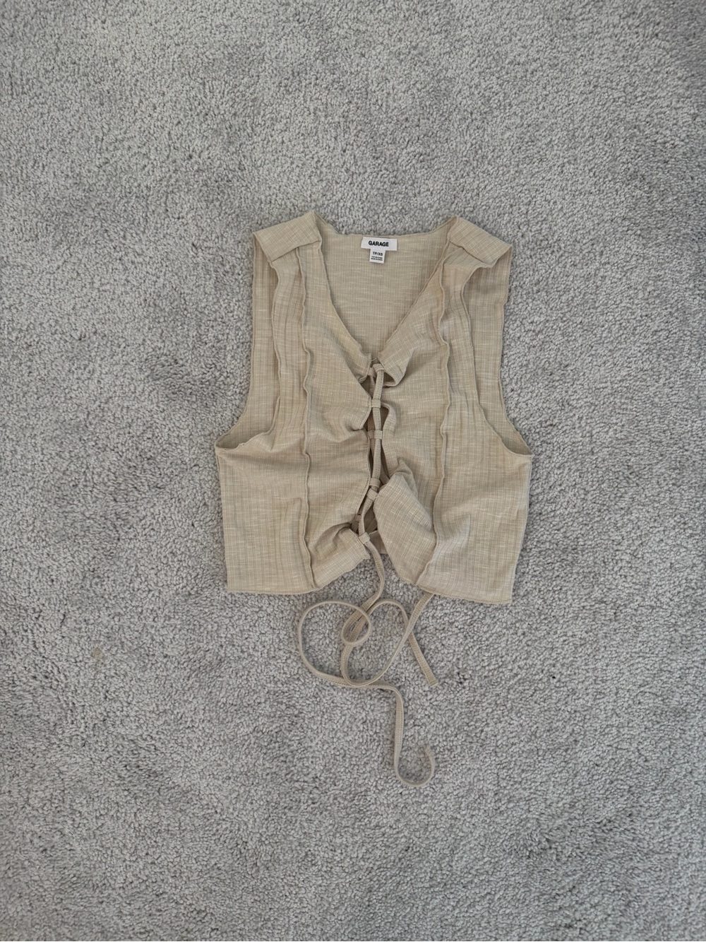 Garage Beige Lace-Up Sleeveless Cropped Top